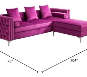 Legend Vansen Velvet Sofa sectional for Living Room with Ottoman Chaise Reversible L Shaped Couch Sleeper, 104", Violet