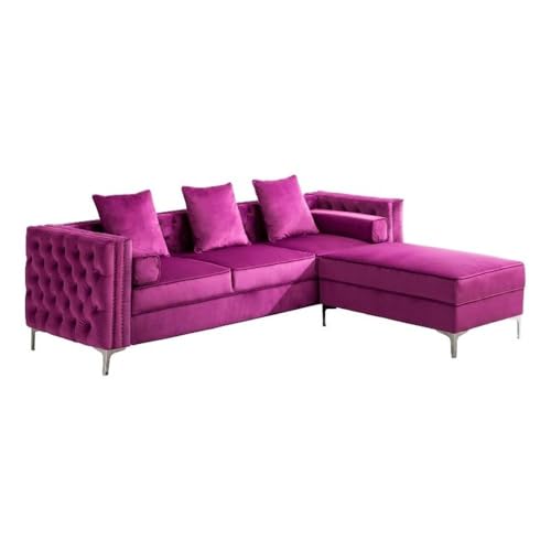 Legend Vansen Velvet Sofa sectional for Living Room with Ottoman Chaise Reversible L Shaped Couch Sleeper, 104", Violet