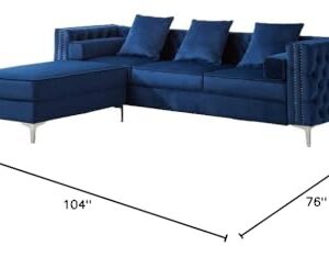 Legend Vansen Velvet Sofa sectional for Living Room with Ottoman Chaise Reversible L Shaped Couch Sleeper, 104", Blue