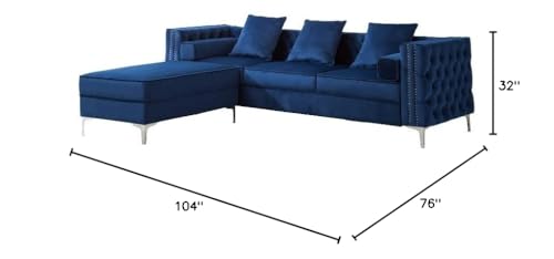 Legend Vansen Velvet Sofa sectional for Living Room with Ottoman Chaise Reversible L Shaped Couch Sleeper, 104", Blue