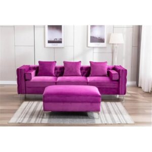 Legend Vansen Velvet Sofa sectional for Living Room with Ottoman Chaise Reversible L Shaped Couch Sleeper, 104", Violet