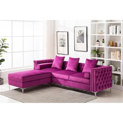 Legend Vansen Velvet Sofa sectional for Living Room with Ottoman Chaise Reversible L Shaped Couch Sleeper, 104", Violet