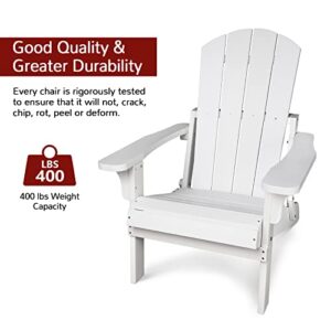 Stoog Folding All-Weather Adirondack Chairs Set of 2, 400 lbs Support, Outdoor Plastic Adirondack Chair, Looks and Feels Like Wood for Garden, Lawn, Deck, Pool, White