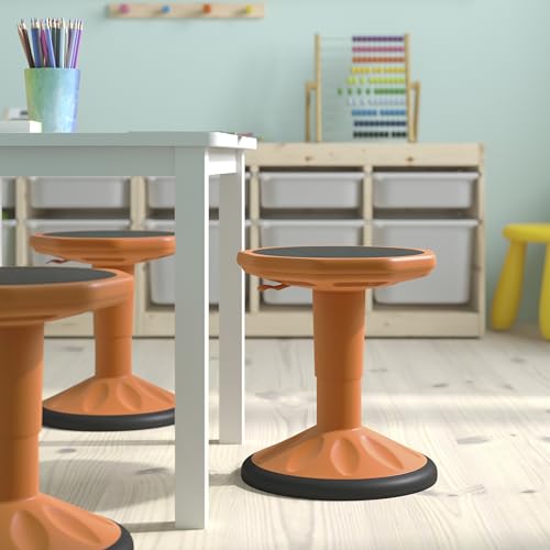 BizChair Adjustable Height Kids Active Stool - Flexible Orange Stool for Classroom and Home - Non-Skid Bottom - Rubberized Seat - 14" - 18" Seat Height