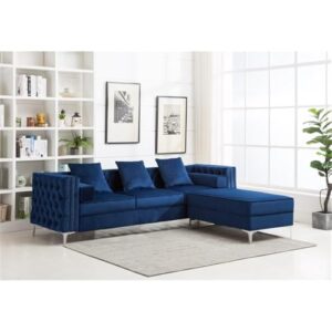 Legend Vansen Velvet Sofa sectional for Living Room with Ottoman Chaise Reversible L Shaped Couch Sleeper, 104", Blue