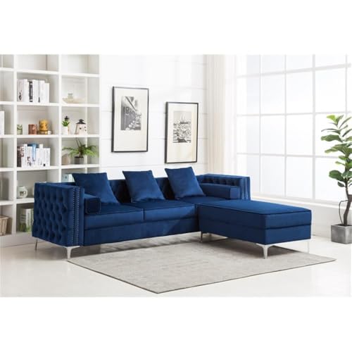 Legend Vansen Velvet Sofa sectional for Living Room with Ottoman Chaise Reversible L Shaped Couch Sleeper, 104", Blue