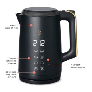 Cocas 1.7L One-Touch Electric Kettle, Black Sesame by Drew Barrymore