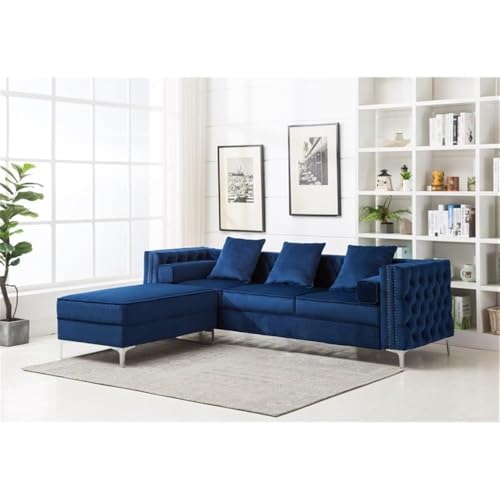 Legend Vansen Velvet Sofa sectional for Living Room with Ottoman Chaise Reversible L Shaped Couch Sleeper, 104", Blue