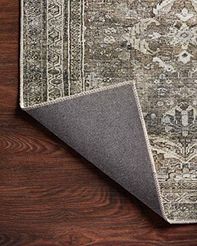 Loloi Layla Collection, LAY-13, Antique/Moss, 9'-6" x 14', .13" Thick, Area Rug, Soft, Durable, Vintage Inspired, Distressed, Low Pile, Non-Shedding, Easy Clean, Printed, Living Room Rug