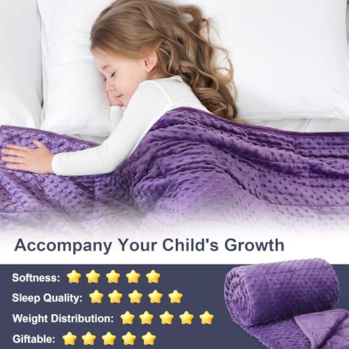 Alomidds Weighted Blanket, Luxury Velvet Weighted Blankets for Kids,Warm and Breathable Soft and Comfort Minky, Cute Heavy Blanket with Premium Glass Beads (41"x60" 7LBS, Purple)