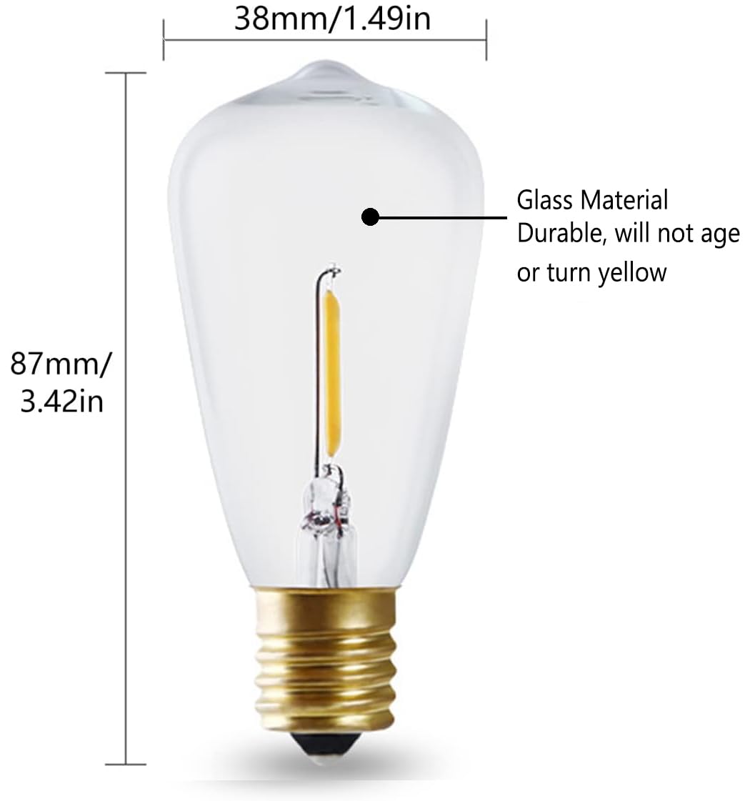 25 Pack LED String Light Bulbs, ST38 Eidison LED Bulbs for String Lights E12 Base Warm White 2700K,0.65 watt Equivalent to 6 Watts Incandescant Bulbs,Glass Material