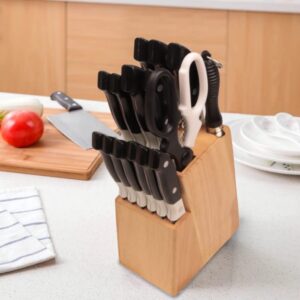 Kitchen knife holder elegant & sturdy (15 slots). Universal knife block with slots for knives, scissor and sharpenner. Knife Block without Knives. Kitchen knife holders for counter top. (Pine)