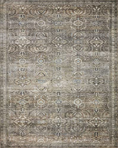 Loloi Layla Collection, LAY-13, Antique/Moss, 9'-6" x 14', .13" Thick, Area Rug, Soft, Durable, Vintage Inspired, Distressed, Low Pile, Non-Shedding, Easy Clean, Printed, Living Room Rug