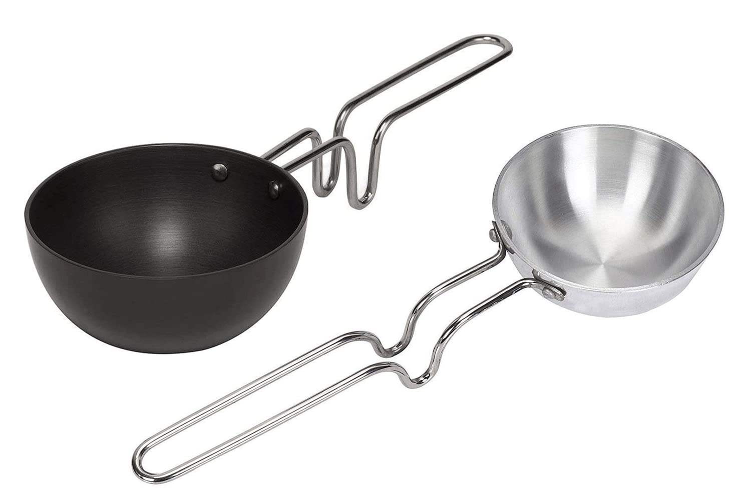 Hard Anodized Aluminium Tadka Pan Set of 2,Hard Anodized Mini Fry Pan/Tadka Pan,Dal Tadka Pan -Black and Silver