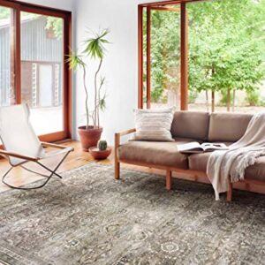 Loloi Layla Collection, LAY-13, Antique/Moss, 9'-6" x 14', .13" Thick, Area Rug, Soft, Durable, Vintage Inspired, Distressed, Low Pile, Non-Shedding, Easy Clean, Printed, Living Room Rug