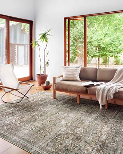 Loloi Layla Collection, LAY-13, Antique/Moss, 9'-6" x 14', .13" Thick, Area Rug, Soft, Durable, Vintage Inspired, Distressed, Low Pile, Non-Shedding, Easy Clean, Printed, Living Room Rug