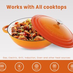 Enameled Cast Iron Braiser Pan Dutch Oven (Orange)