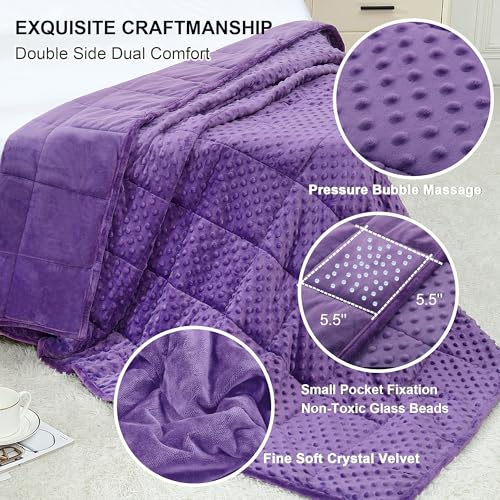 Alomidds Weighted Blanket, Luxury Velvet Weighted Blankets for Kids,Warm and Breathable Soft and Comfort Minky, Cute Heavy Blanket with Premium Glass Beads (41"x60" 7LBS, Purple)