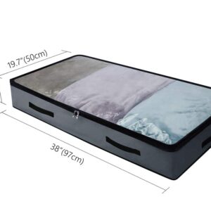 AMJ 3 Pack Underbed Storage Bags, Transparent Zip Lid Under Bed Storage Bags, Foldable Under-Bed Storage Bags and Containers, Dark Gray