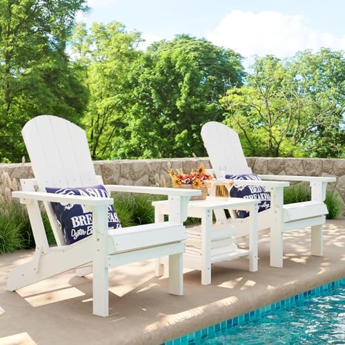 Stoog Folding All-Weather Adirondack Chairs Set of 2, 400 lbs Support, Outdoor Plastic Adirondack Chair, Looks and Feels Like Wood for Garden, Lawn, Deck, Pool, White