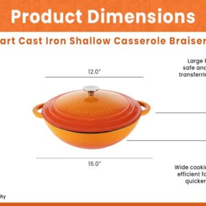 Enameled Cast Iron Braiser Pan Dutch Oven (Orange)