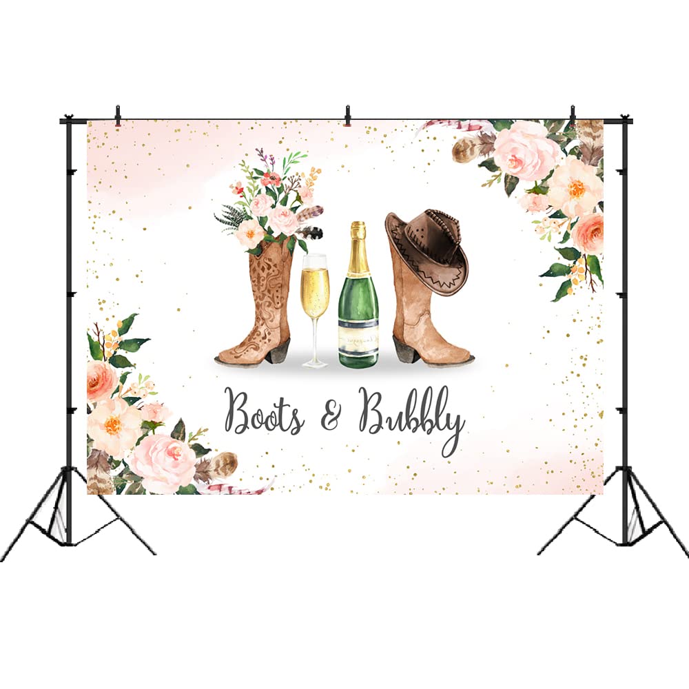 Lofaris Boots and Bubbly Bridal Shower Backdrop Western Country Wedding Background Champagne Bride to Be Engagement Party Decor Cake Table Banner 7x5ft