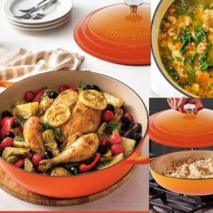 Enameled Cast Iron Braiser Pan Dutch Oven (Orange)