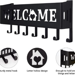 decorelax Key Holder & Rack Welcome Style Design Metal Key Rack with 7 Hooks Mail and Key Organizer Black