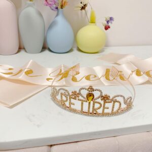 JETKONG Retirement Party Decorations Retired Tiara/Crown, Retired Sash for Women Retirement Gifts, Retirement Party Supplies, Gifts, Favors (Rose Gold)