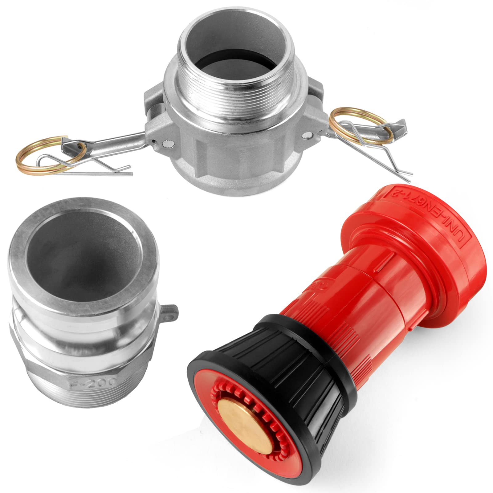 NOVINO Fire Hose Nozzle,2 inch NPSH Heavy-Duty Industrial Fire Hose Constant Flow Fog Nozzle with 2pcs 2" Aluminum Camlock Fitting Coupling Fire Equipment