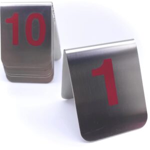 10 Pcs Metal Place Cards Stackable Tent Style Table Numbers，Place Card Holders for Celebration Wedding Party Restaurants Cafes Bars Gatherings meeting Room Board Game Serial (Medium 1-10, Black)