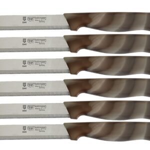 SMI - 6 Pcs Paring Knife Set Serrated Edge, Vegetable Knife, Fruit Knife, Kitchen Knife Made in Solingen Germany (Brown White)