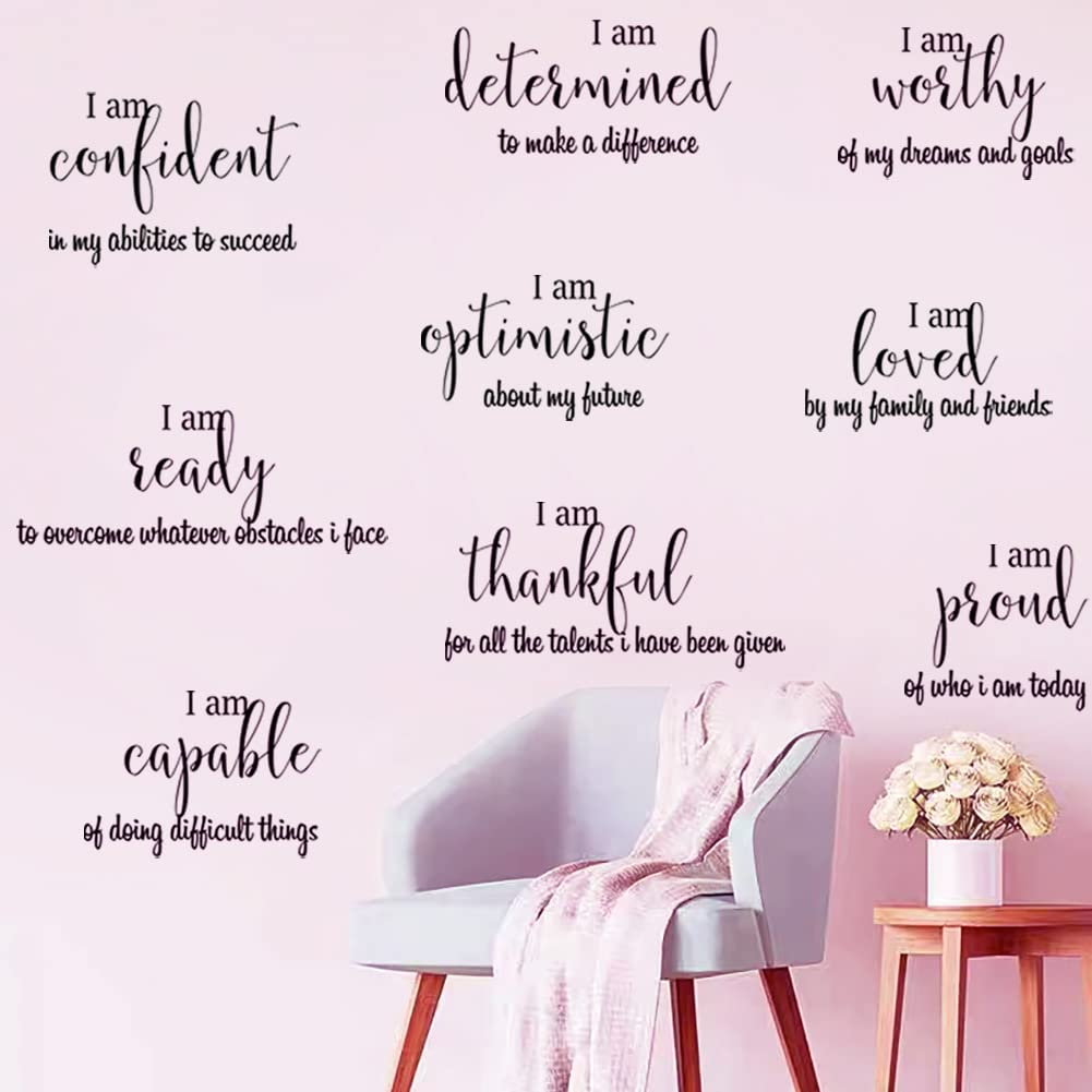 9 Pieces Inspirational Wall Decals Black Motivational Wall Sticker Vinyl Wall Quotes Stickers Wall Art Stickers Peel and Stick Wall Decals for Girl Boy Bedroom Living Room