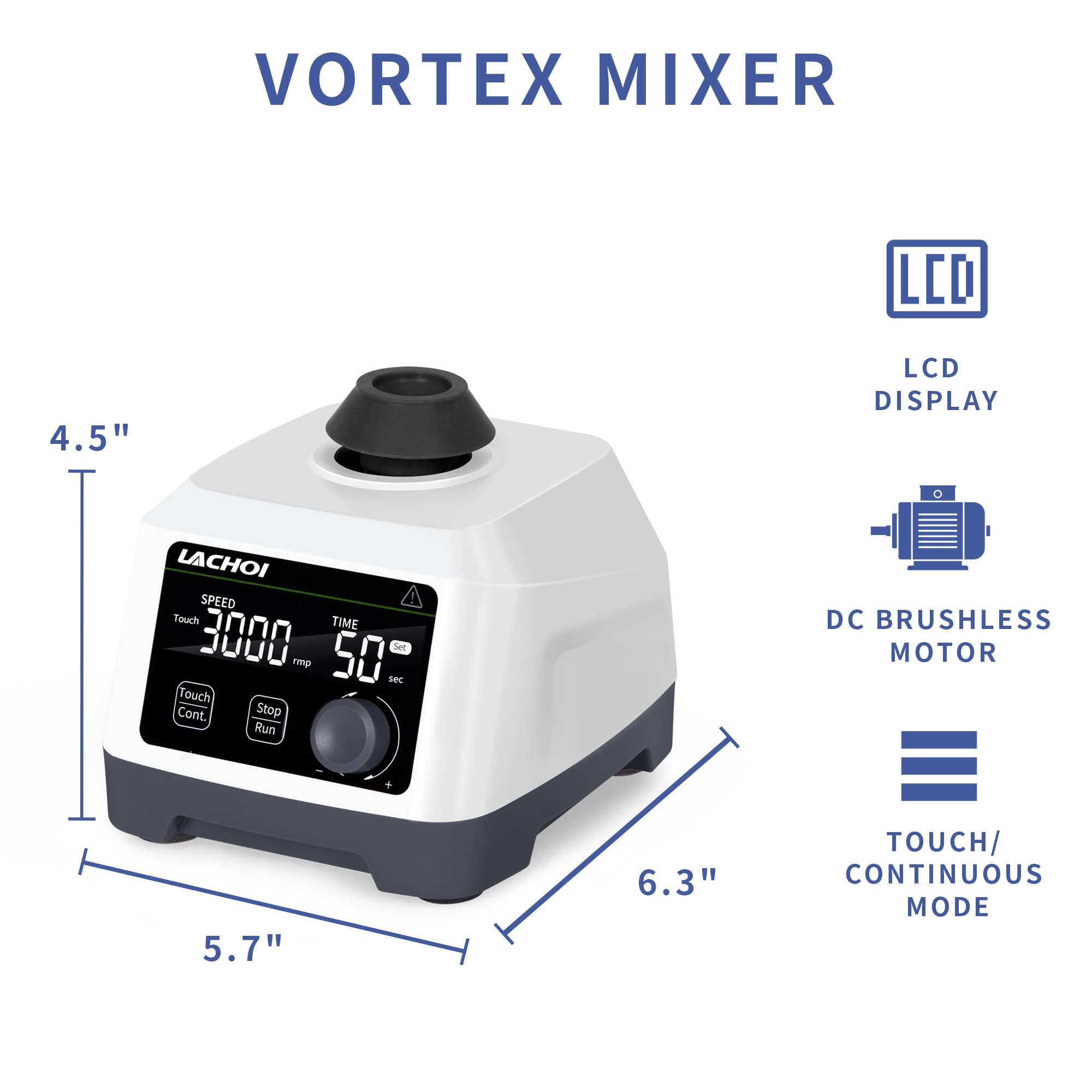 LACHOI Lab Vortex Mixer 100-3000rpm LCD Dispaly with Touch & Continuous Function Vortex Mixer Speed Vortex Mixer with Timing Function Lab Vortex Shaker