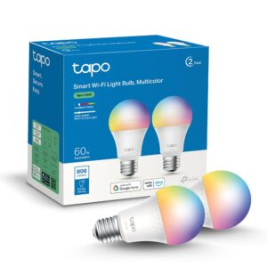 tp-link tapo smart light bulbs, 16m colors rgbw, dimmable, compatible with alexa and google home, a19, 60w equivalent, 800lm cri>90, 2.4ghz wifi only, no hub required, tapo l530e(2-pack)