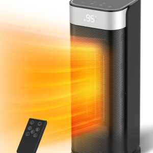 Sunnote Space Heater for Indoor Use, 1500W Fast Heating, Electric & Portable Ceramic Heaters with Thermostat, 5 Modes, 24Hrs Timer, 80°Oscillating Room Heater with Remote, Safe for Office Bedroom Use