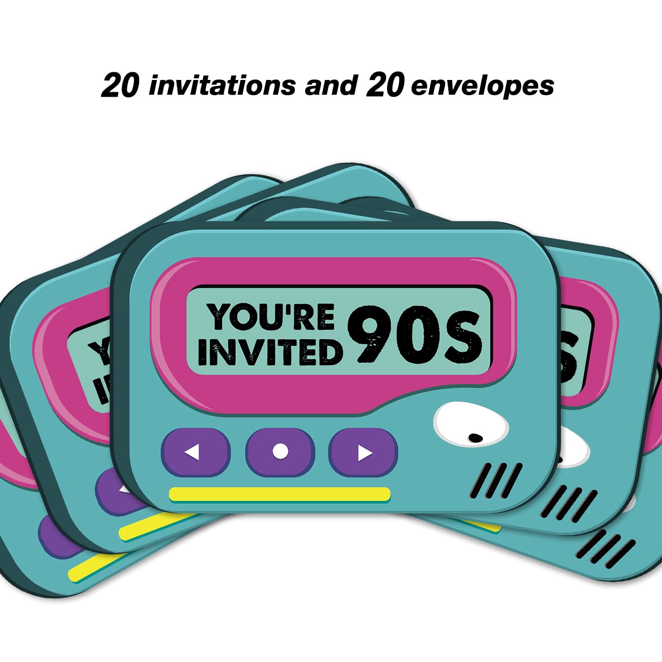 90's Throwback Party Invitations with Envelopes, 20 Set 90s Cassette Tape Shaped Invitations Birthday Party Invites Supplies Favors, Double-Sided