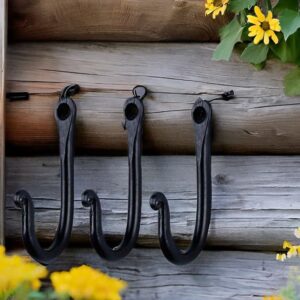 Hell Blues Decorative Hook Wrought Iron Wall Mount Coat Hooks ~ Set of 3 Handmade Classic Wall Hooks for Hanging Keys, Bags, Towels (Robe Hanger)