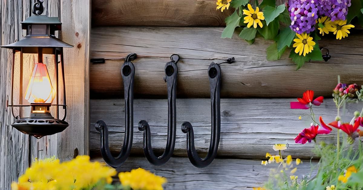 Hell Blues Decorative Hook Wrought Iron Wall Mount Coat Hooks ~ Set of 3 Handmade Classic Wall Hooks for Hanging Keys, Bags, Towels (Robe Hanger)