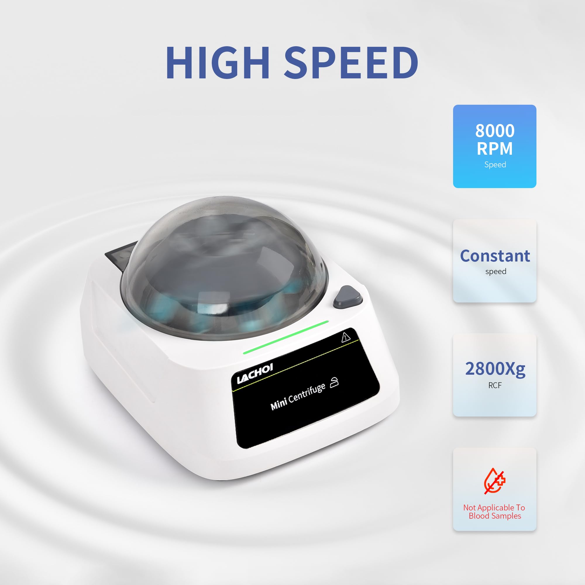 LACHOI Mini Lab Centrifuge Machine 1000-10000RPM Adjustable Time LCD Digital Mini Microcentrifuge Scientific Mini Centrifuge Benchtop with 2 Rotors for 8×0.2/0.5/1.5/2ml Tubes&2×8×0.2ml PCR Strips