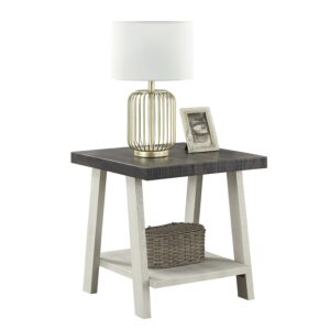 Roundhill Furniture Athens Contemporary Wood Shelf End Table, Weathered Charcoal and Beige