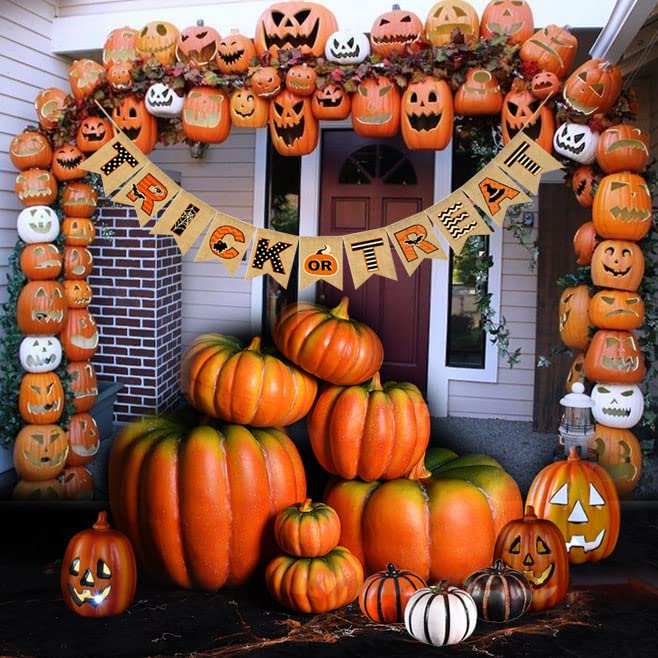 Halloween Banner Happy Trick or Treat Hanging Burlap Banner for Fireplace, Halloween Bunting Garland Banner for Mantle Home Halloween Party Decorations