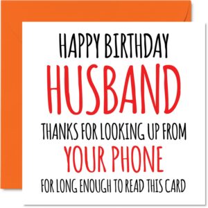 stuff4 funny birthday cards for husband - look up from your phone - joke happy birthday card for husband from wife partner, hubby birthday gifts, 5.7 x 5.7 inch humor greeting cards