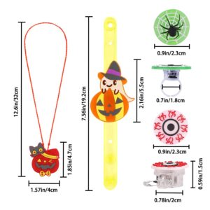 YUJUN 68PCS Halloween Light up Toys,Halloween Party Favors Flashing Ring Bracelets Necklace Glow in The Dark for Kids Halloween Treats Games Prizes Candy Goodie Bag Fillers