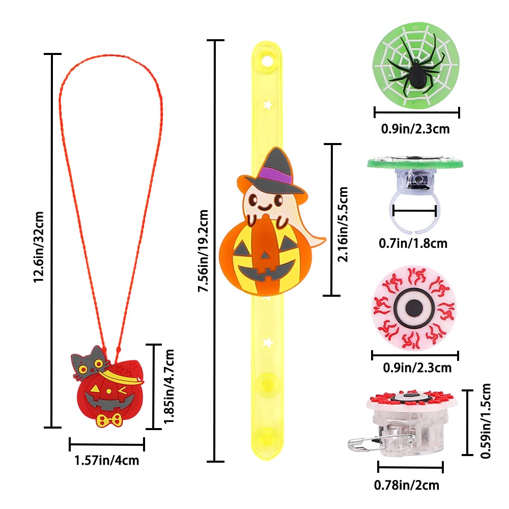 YUJUN 68PCS Halloween Light up Toys,Halloween Party Favors Flashing Ring Bracelets Necklace Glow in The Dark for Kids Halloween Treats Games Prizes Candy Goodie Bag Fillers