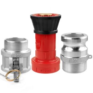 NOVINO Fire Hose Nozzle,2 inch NPSH Heavy-Duty Industrial Fire Hose Constant Flow Fog Nozzle with 2pcs 2" Aluminum Camlock Fitting Coupling Fire Equipment