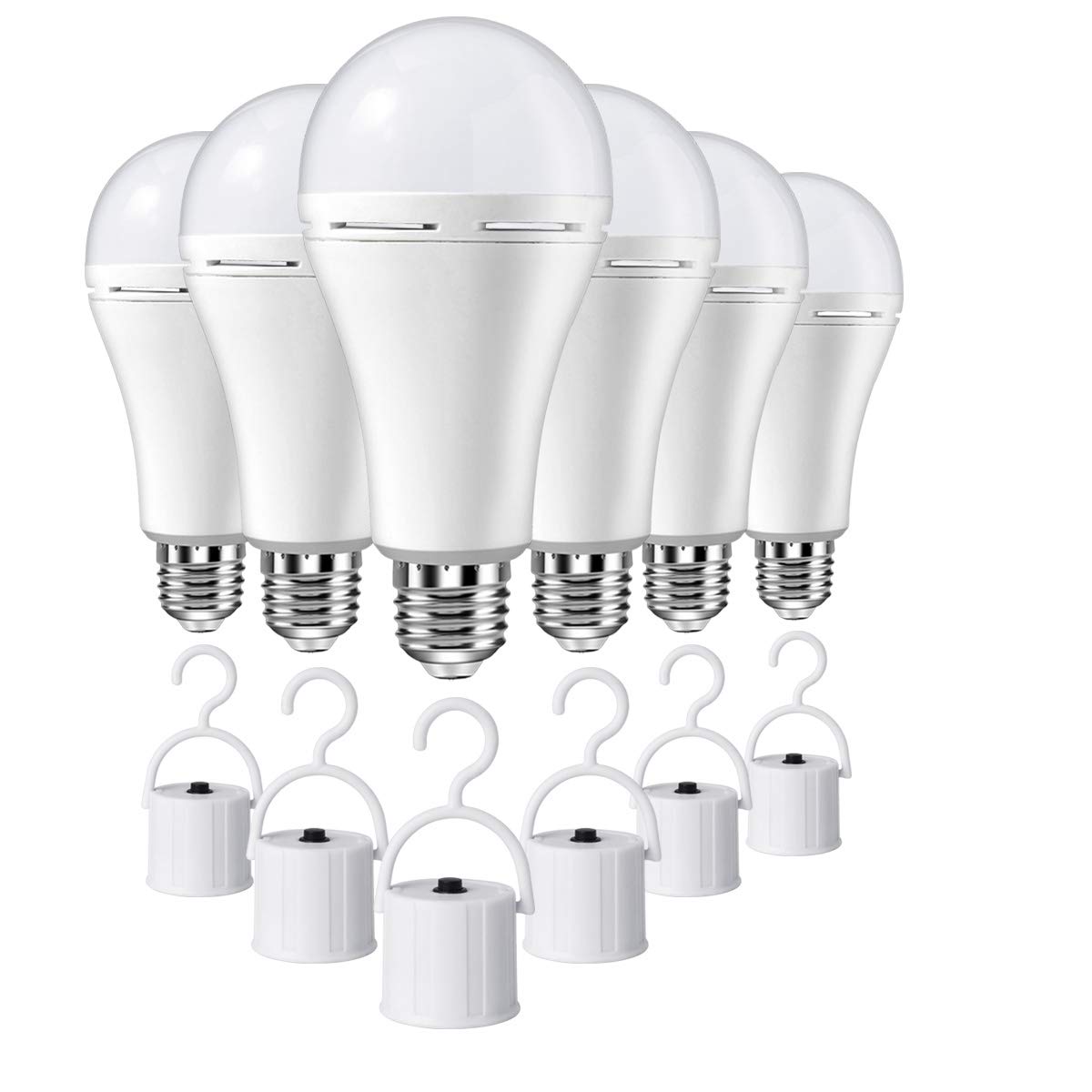 HOLDWILL 6 Pack Rechargeable Emergency LED Bulb, Multi-Function Battery Backup Emergency Light for Power Outage Camping Outdoor Activity 9W 900LM 60W Equivalent White Daylight 6000K with E26/E27 Base