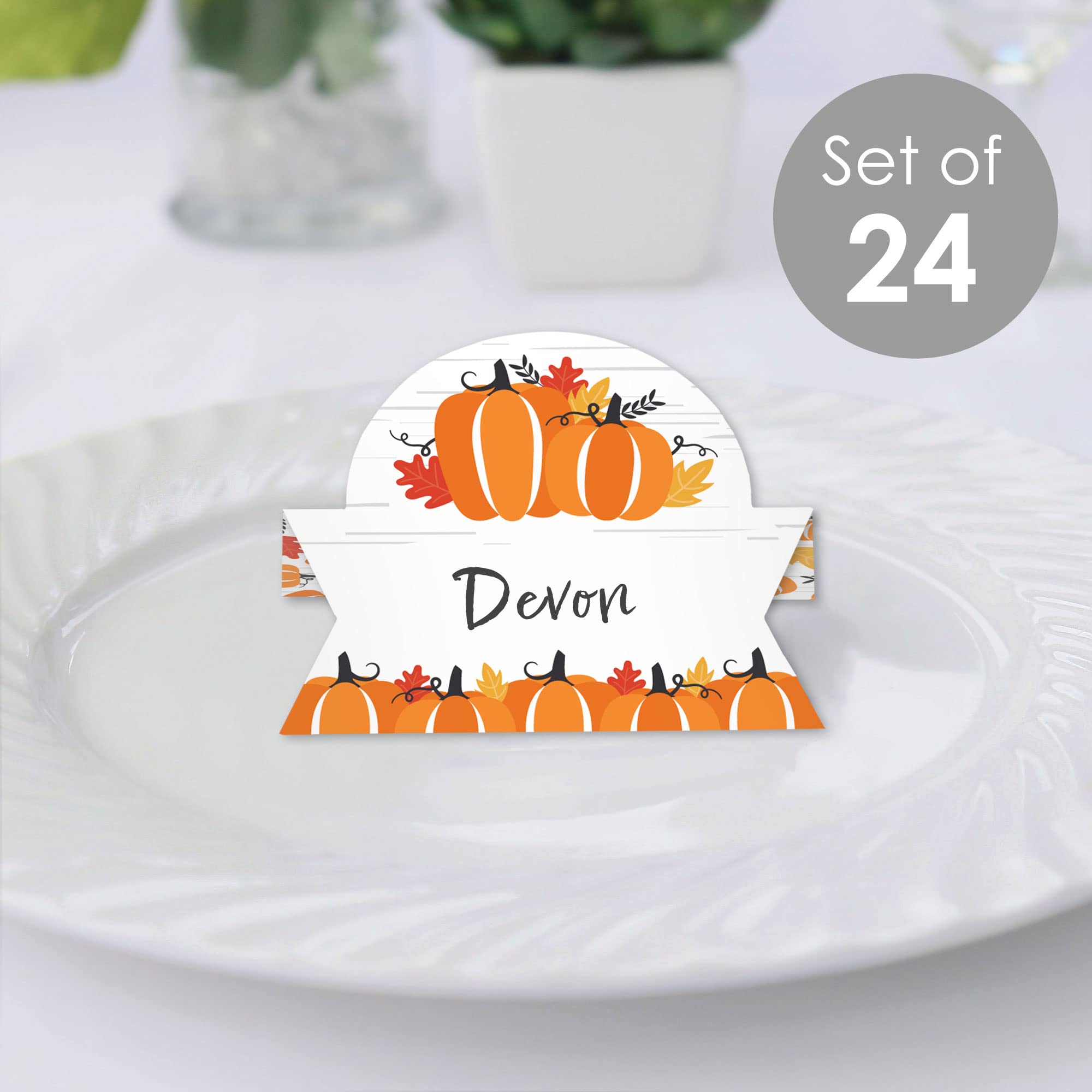 Big Dot of Happiness Fall Pumpkin - Halloween or Thanksgiving Party Tent Buffet Card - Table Setting Name Place Cards - Set of 24