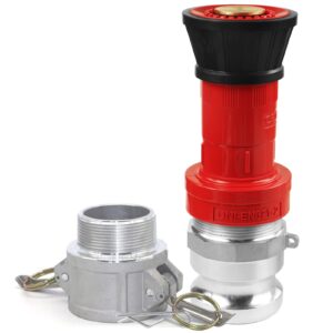 NOVINO Fire Hose Nozzle,2 inch NPSH Heavy-Duty Industrial Fire Hose Constant Flow Fog Nozzle with 2pcs 2" Aluminum Camlock Fitting Coupling Fire Equipment