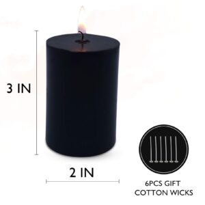 2"x3" Black Pillar Candles, Set of 12 Handmade Pillar Candles Bulk, Large Pillar Candle, Dripless Pillar Candles for Weddings, Parties, Halloween, Church, Home Décor